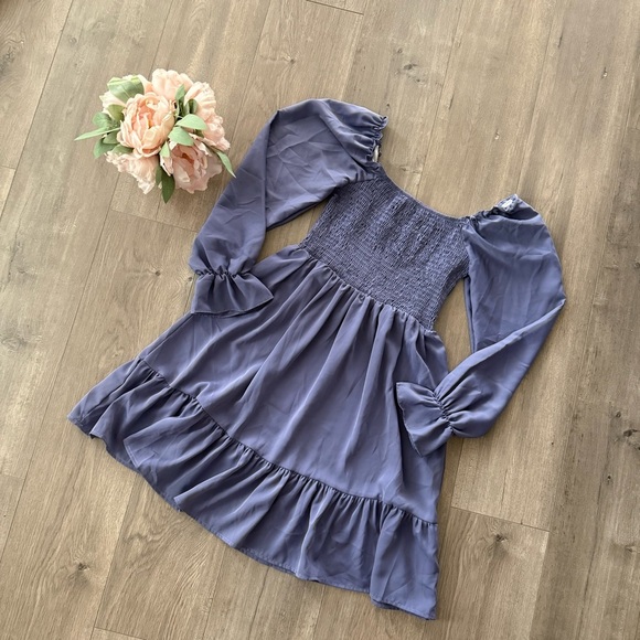 🍁5 for $15🍁 New SHEIN Purple Smocked Poof Sleeve Summer Babydoll Dress - Picture 2 of 5
